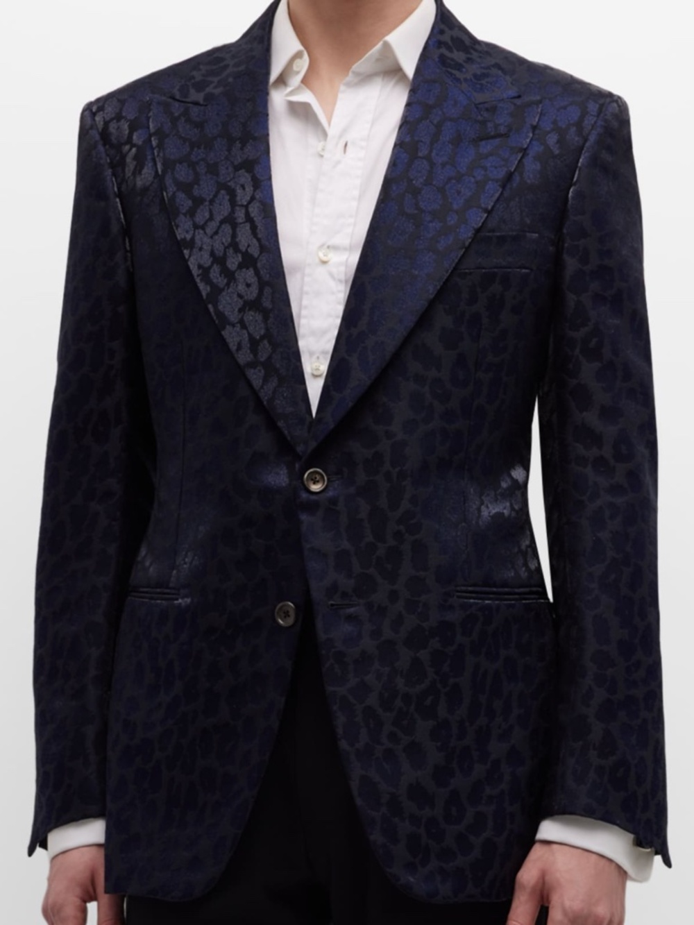Tom Ford Cooper Metallic Blue Leopard Jacquard Formal Dinner Tuxedo Jacket 46